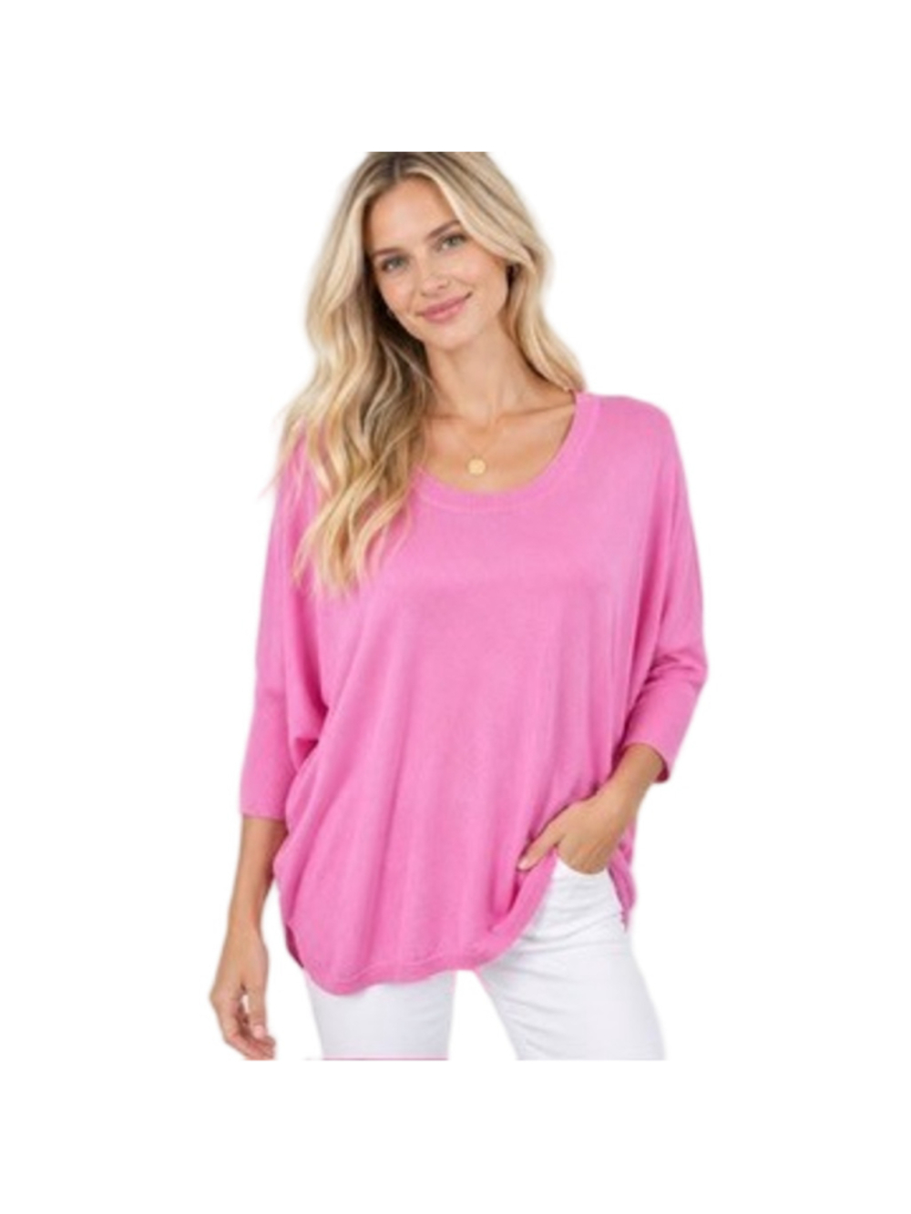 PLANET by Lauren G Oversized Boxy Dolman Knit Pullover Sweater Pink Size OS